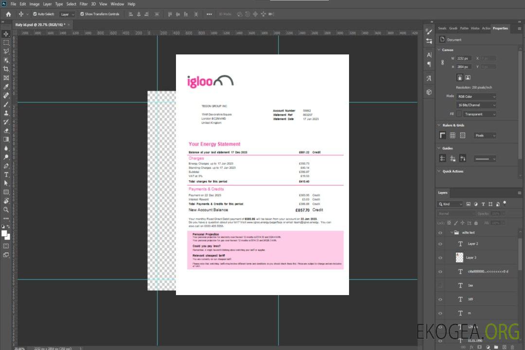 Facture commerciale du service public d'Igloo Energy, SCR template